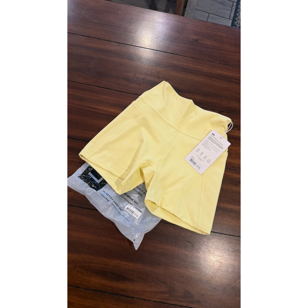 LSKD Fusion Ultra High-Rise 4" Short Pockets Yellow Fizz Women Size S NWT NEW